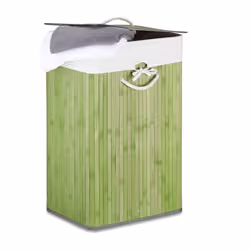 Relaxdays Rectangular Bamboo Hamper, 83 L, Rectangular, Bamboo, Cotton, Cream, Green, Green, Bamboo