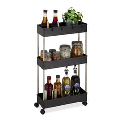Relaxdays 4052025987268 shelve Rack shelf Freestanding Plastic, Stainless steel Black, Stainless steel