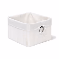 Relaxdays Bamboo Storage Basket, Storage basket, White, Square, Bamboo, Polyester, Steel, Monochromatic, Indoor