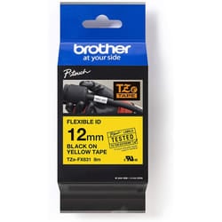 Brother TZe-FX631 Labelling Tape Cassette, Black on Yellow, 12mm (W) x 8M (L), Flexible ID, Brother Genuine Supplies