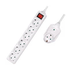 Outlet Strip. 6 safety sockets. w/ switch. +1 pass-through. white