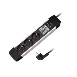 Outlet Strip. 3 safety sockets. w/ power meter. aluminum