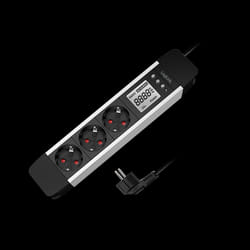 LogiLink Outlet Strip. 3 safety sockets. w/ power meter. aluminum