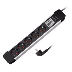 Outlet Strip. 5 safety sockets. w/ power meter. aluminum