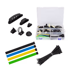 Cable organizer set in a box. 8 items. 128 pcs.. mixed color