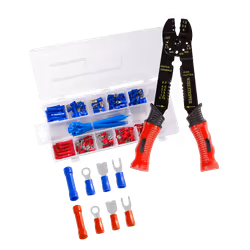 Universal crimping pliers for insulated terminals. with crimp assortment