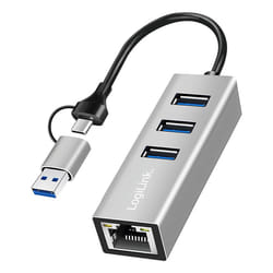 LogiLink USB 3.0 hub, 4x USB-A, 5 Gbit/s, 2-in-1 connection cable, silver