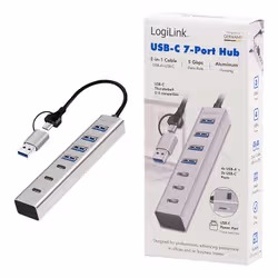LogiLink USB 3.0 hub, 4x USB-A, 5 Gbit/s, 2-in-1 connection cable, silver - Additional view 5