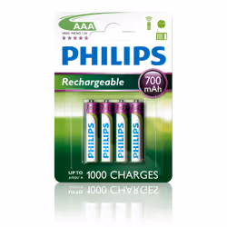 Philips Rechargeables Battery R03B4A70/10, Rechargeable battery, AAA, Nickel-Metal Hydride (NiMH), 1.2 V, 700 mAh, Cd (cadmiu ...