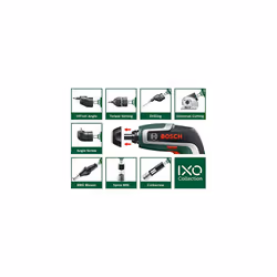 Bosch Home and Garden Compact Cordless Screwdriver IXO (7th Generation; 3.6V; 2.0Ah; 5.5Nm; Set incl. Angle-Screw and Off-Set Angle Attachments