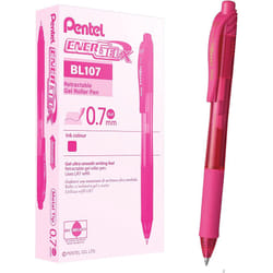 Pentel EnerGel BL107-P Gel-Ink Roller Ball Pens with Click Top, 0.35 mm - Pink (Pack of 12)