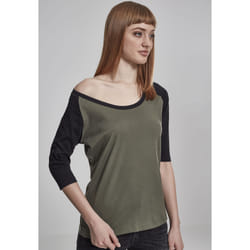 Urban Classics Ladies 3/4 Contrast Raglan Tee T-shirt Scoop neck 3/4 sleeve Cotton