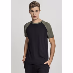 Urban Classics Raglan Contrast Tee, T-shirt, Adult, Male, Black, Olive, Monochromatic, S
