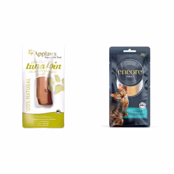 Applaws 100% Natural Cat Treats, Whole Tuna Loin Cat Snack, 30g Pouch (Pack of 12) & Encore 100% Natural Cat Treats, Whole Tu ...
