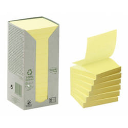 Post-It Recycled Z-Notes 76x76mm 100 Sheets Per Pad PEFC Canary Yellow