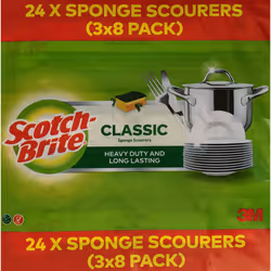 Scotch-Brite Classic Sponge Scourers - Heavy Duty & Long Lasting (Pack 3 x 8)