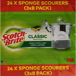 Scotch-Brite Classic Sponge Scourers - Heavy Duty & Long Lasting (Pack 3 x 8)