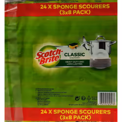 Scotch-Brite Classic Sponge Scourers - Heavy Duty & Long Lasting (Pack 3 x 8)