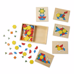 Melissa & Doug Pattern Blocks and Boards - Classic Toy With 120 Solid Wood Shapes and 5 Double-Sided Panels