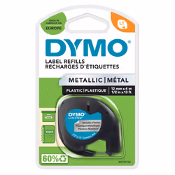 LetraTag Metallic Labels | Authentic | Black Print on Metallic Silver | 12mm x 4m | Self-Adhesive Multipurpose Labels for Let ...