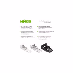 Mounting carrier, for 5-conductor terminal blocks, 221 Series - 4 mmÂ², with snap-in mounting foot for vertical mounting, white, 221-525 (10 pcs)