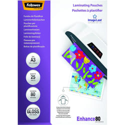 Fellowes A3 Laminating Pouches, Gloss, 160 Micron (2 x 80 Micron) with Image Last Directional Quality Mark, Pack of 25