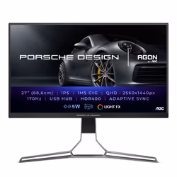 AOC Porsche PD27S, 68.6 cm (27"), 2560 x 1440 pixels, Quad HD, LCD, 1 ms, Black, Grey