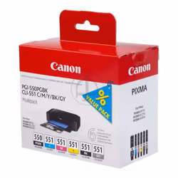 Canon Ink Cartridge, Black, Blue, Grey, Pink, Yellow, 6496B005