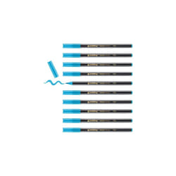 1340 brush pen - azure blue - box of 10 - flexible brush tip - felt-tip pen for painting, writing and drawing - bullet journals, hand lettering,