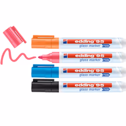 Edding 95 Glass, 4 pc(s), Black, Blue, Orange, Pink, Bullet tip, Multicolour, Plastic, 1.5 mm
