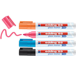 Edding 95 Glass marker 4 pc(s) Bullet tip Black, Blue, Orange, Pink