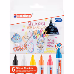 Edding 95 Glass marker 6 pc(s) Bullet tip Black, Blue, Orange, Pink, White, Yellow - Additional view 2