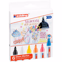 Edding 95 Glass marker 6 pc(s) Bullet tip Black, Blue, Orange, Pink, White, Yellow - Additional view 3