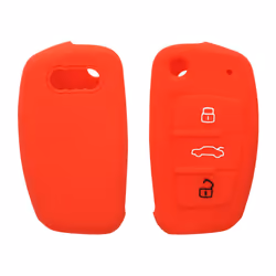 Key Cover Compatible with Audi 3 Button Flip Key - Soft Silicone Car Key Fob Holder Protector Case - Red
