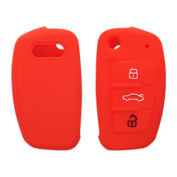 Key Cover Compatible with Audi 3 Button Flip Key - Soft Silicone Car Key Fob Holder Protector Case - Red