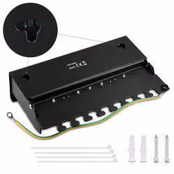 8 Port Patch Panel - RJ45 Cat6 Shielded Network Splitter Panel with Ground Wire - Includes Screws and Dowels for Wall Mount Installation