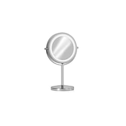 Navaris LED Illuminated Makeup Mirror - Two-Sided Vanity Mirror with Normal and 7x Magnification - 2-in-1 360 Swivel Cosmetics Mirror - Silver