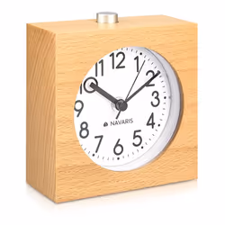 Navaris Analogue Wood Alarm Clock - Retro Table Clock Square Design Snooze Function Clock Face Alarm Light - Natural Wood in  ...