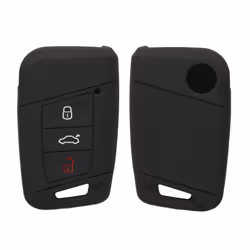 Key Cover Compatible with VW 3 Button Car Key (only Keyless Go) - Soft Silicone Car Key Fob Holder Protector Case - Black