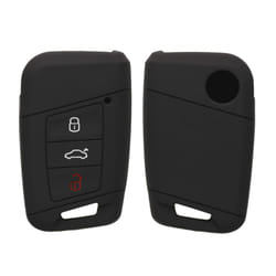 Key Cover Compatible with VW 3 Button Car Key (only Keyless Go) - Soft Silicone Car Key Fob Holder Protector Case - Black