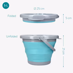 Collapsible Bucket 5L - Folding Pail for Camping, Beach, Gardening, Fishing, Water, Washing, Laundry, Cleaning, Travelling - Blue