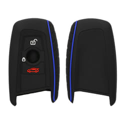 Car Key Cover Compatible with BMW 3 Button Remote Control Car Key (only Keyless Go) Key Cover - Silicone Protective Car Key Fob Case - Black/Blue