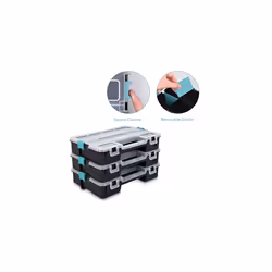 Plastic Storage Box - Stackable Organizer Case with Adjustable and Removable Divider Compartment for Tools, Small Items, Jewelry - 3 Boxes