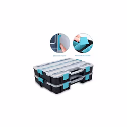 Plastic Storage Box - Stackable Organizer Case with Adjustable and Removable Divider Compartment for Tools, Small Items, Jewelry - 2 Boxes