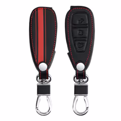 Key Cover Compatible with Ford 3 Button Car Key Keyless Go - Faux Leather Car Key Fob Protector - Red/Black