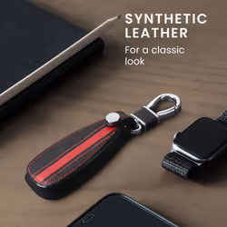 Key Cover Compatible with Ford 3 Button Car Key Keyless Go - Faux Leather Car Key Fob Protector - Red/Black