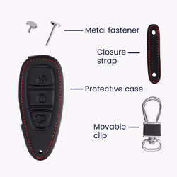 Key Cover Compatible with Ford 3 Button Car Key Keyless Go - Faux Leather Car Key Fob Protector - Red/Black