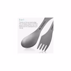 Navaris Titanium Spork Camping Utensil - 3-in-1 Fork, Spoon, Knife Cutlery Combo - Lightweight Metal Silverware for Backpacking, Hiking, Outdoors