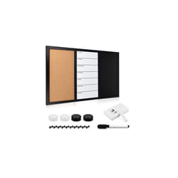 Combination Board CorkWhiteboardChalkboard 60 x 40 cm Magnetic Memo Notice Board with Frame Includes Chalk Push Pins Marker Magnets