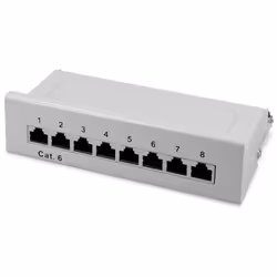 Cat6 Patch Panel - Shielded Distributor Distribution Bay Field for Cat 6 Cable Network with Ground Wire in Grey - 8 Port